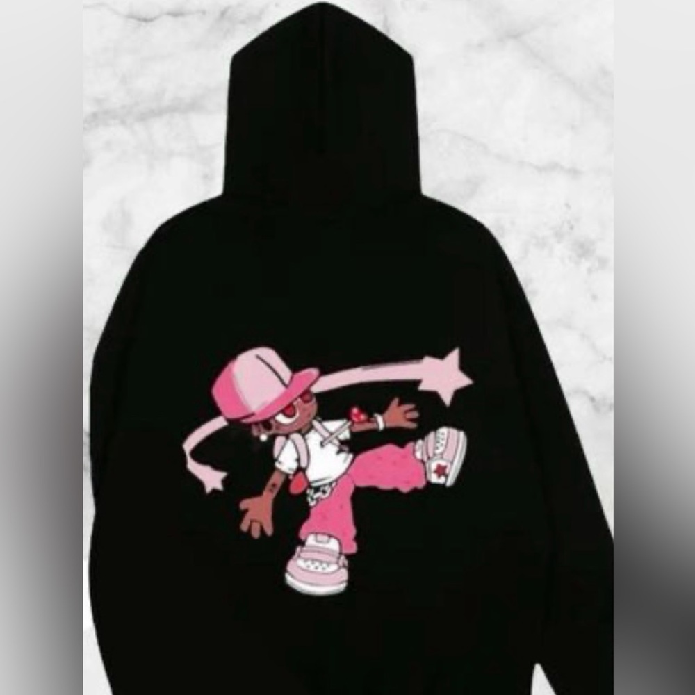 BRAND NEW Lil Uzi Vert Black Hoodie with Pink Cartoon Graphic Size XL
